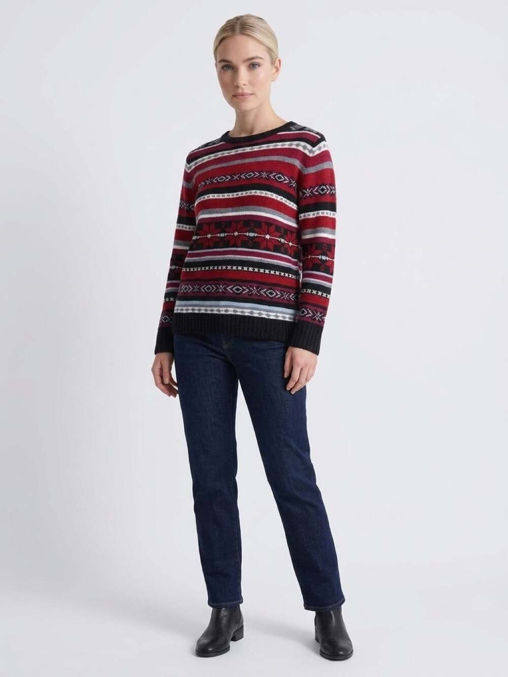 Erika Fair Isle Sweater Size S Red Black Nordic Holiday Winter Pullover